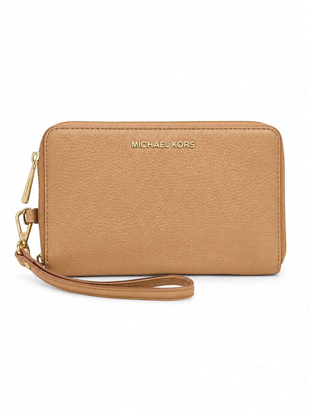 Michael Kors Camel/Tan Pebbled Leather Wristlet Wallet with Gold Hardware